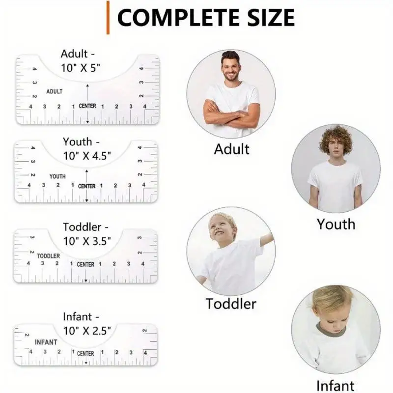 4Pcs Set T Shirt Alignment Ruler with Size Chart DIY Drawing Template Craft Tool Drafting