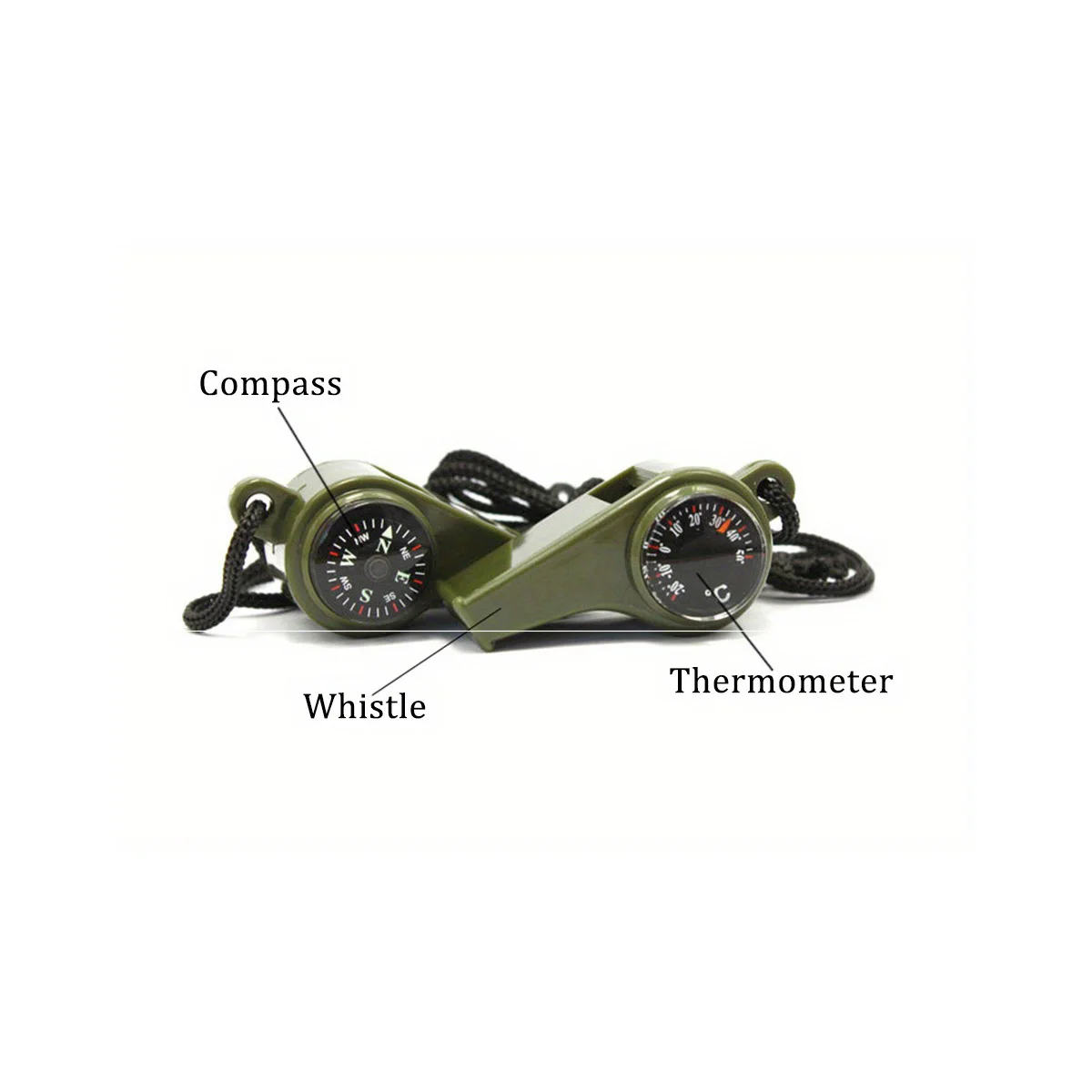 3-in-1-Notfall-Überlebenspfeife, Kompass, Thermometer, Schiedsrichter, Cheerleading-Pfeife, Camping, Wandern, Outdoor, Multifunktionspfeife