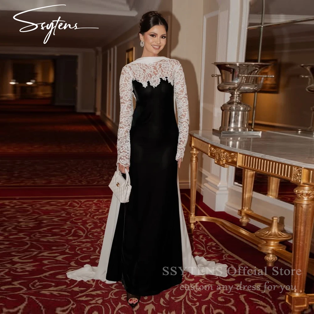 

SSYTENS Elegant Women Evening Dresses Customized Lace Long Sleeves Prom Gown Customized Open Back Women Celebrity Party Dresses