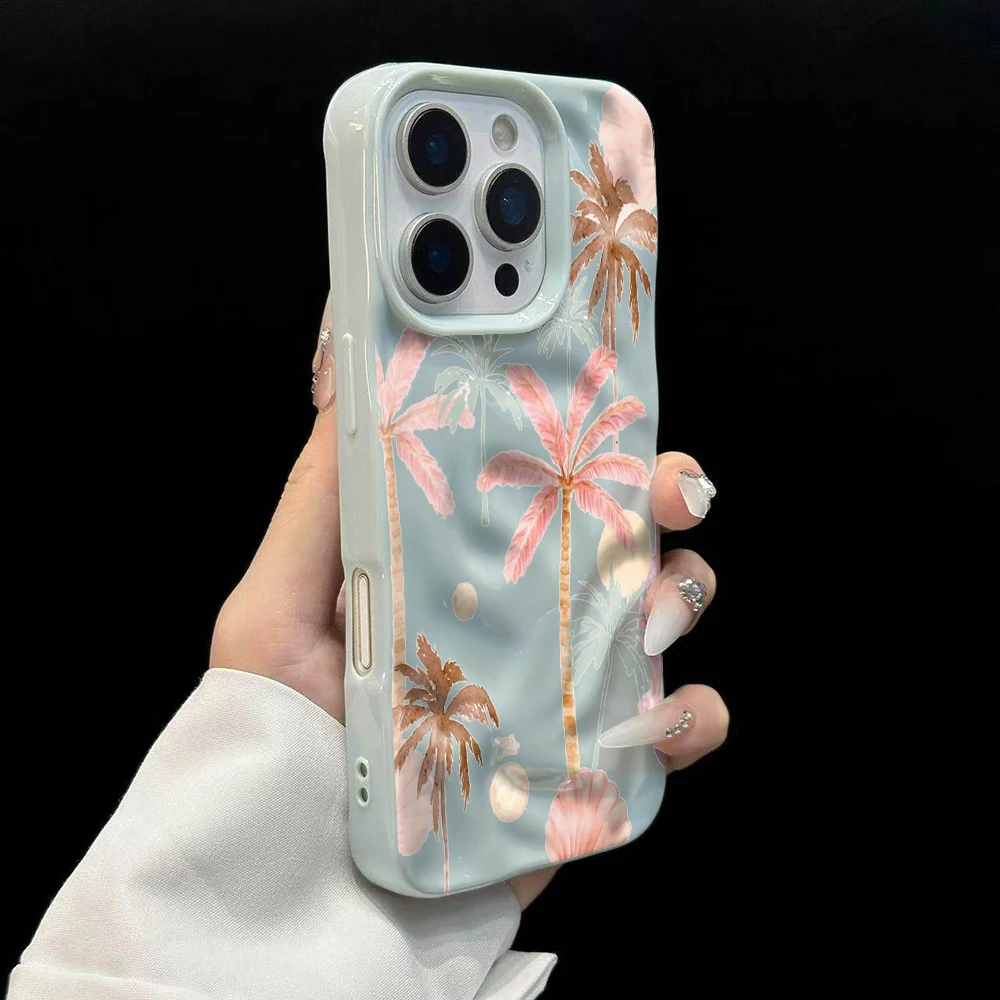 Sommer-Kokosnusswald-Kunst-Handyhülle für iPhone 17 16 15 14 13 12 11 Pro Max 14 Plus 17Air Falten-Wellen-Soft-Silikon-Schutzhülle – Detail 10