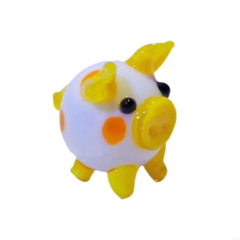 KXRA Colorida Glass Pig Figurine Handaled Miniature Animal Ornament para exhibición artística en casas y oficinas