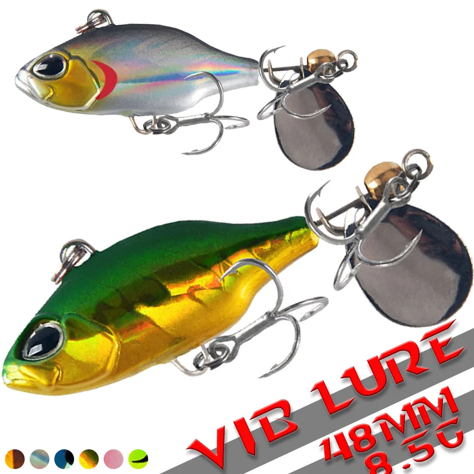 1Pcs 48MM/8.5G VIB Bait Spinner Spoon Vibration Fishing Lures Artificial 3D Eyes Rotating Tail Jigs Hard Baits Pesca Tackle