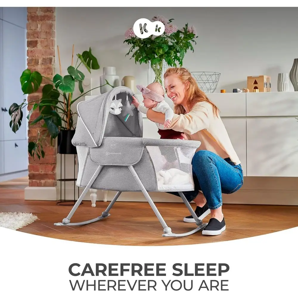 سرير محمول قابل للطي LOVI من Kinderkraft، سرير سفر للأطفال مع ناموسية، غطاء رأس قابل للتعديل، وميزة مهد، بيج #2