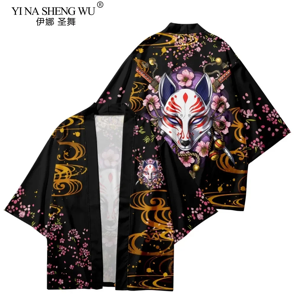 

Men Kimono Japanese Traditional Costumes Fashion Kimono Haori Fox Cardigan Jacket Beach Wear Cloak Samurai Shirt Coats Oversized