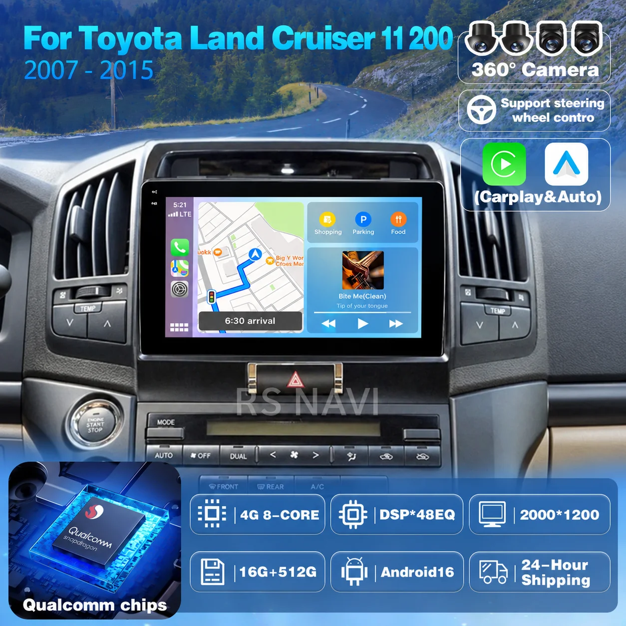 Plug and Play Android 16 Carplay Auto Qualcomm 2K QLED Screen Car Radio Player For Toyota Land Cruiser 11 200 2007 - 2015 Stereo