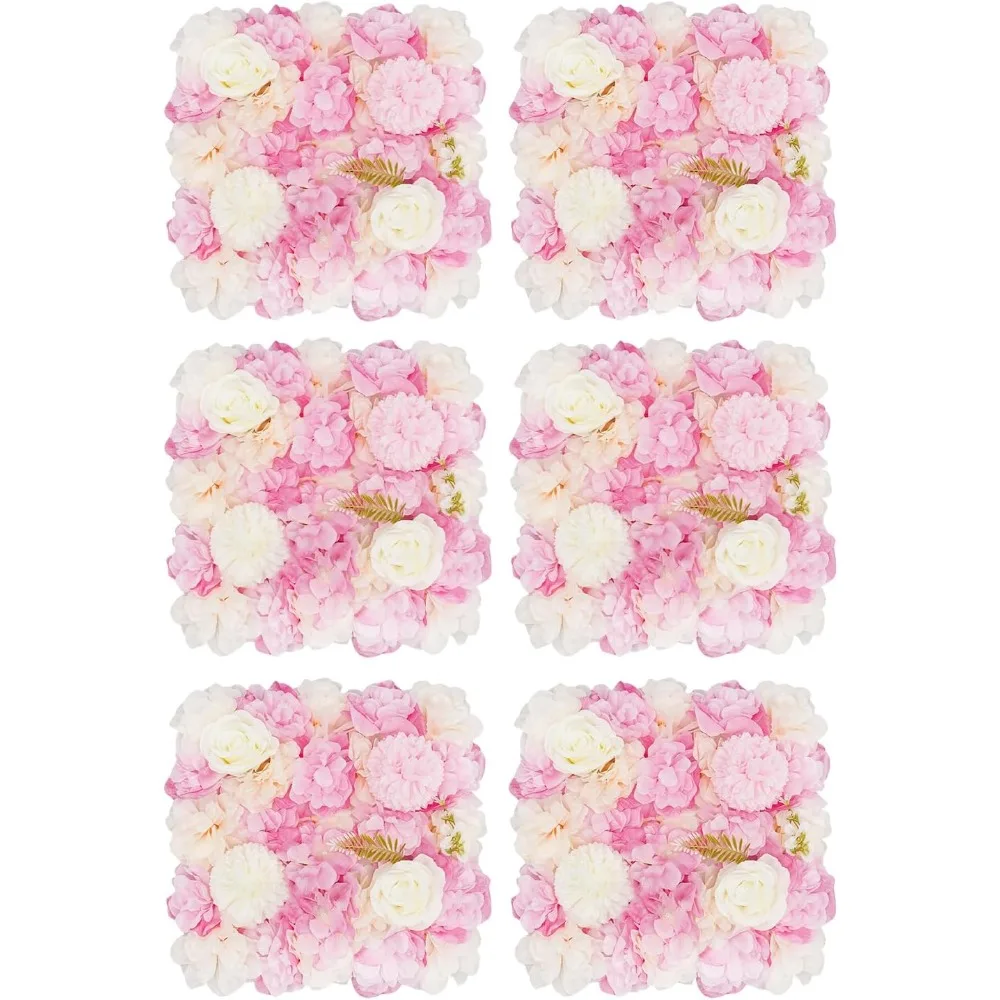 6PCS Artificial Flower Wall Panels 3D Decorative Faux Flower Wall Mat Background Rose Mat Floral Panels for Home Wedding Decor