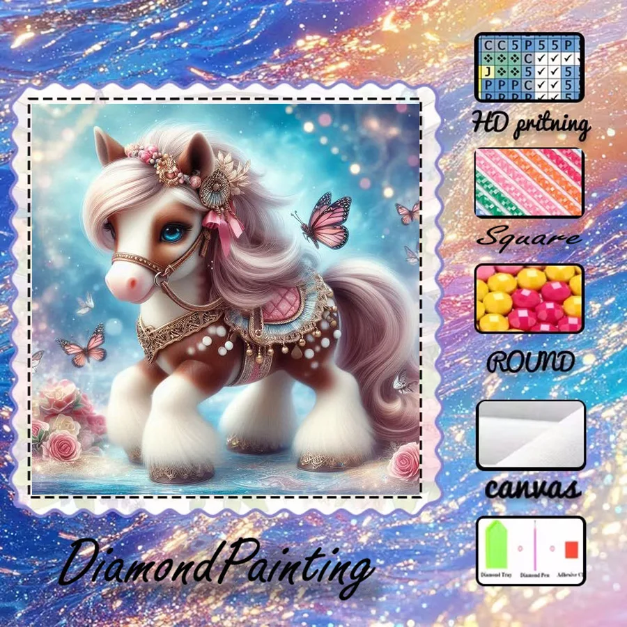 

1 piece - 5D-DIY - Flocking cloth - Special drill - Diamond painting - Horses, butterflies - Mosaic Diamond art