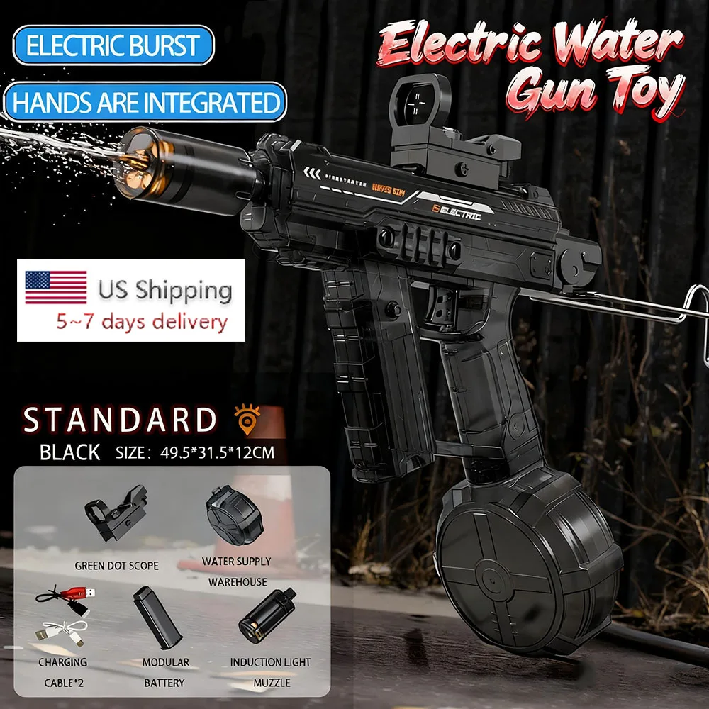 QL2024-31 Electric Water Gun with Light Sprays Flame Effect Portable Automatic Electric Burst Water Gun Kids Outdoor Water Toys