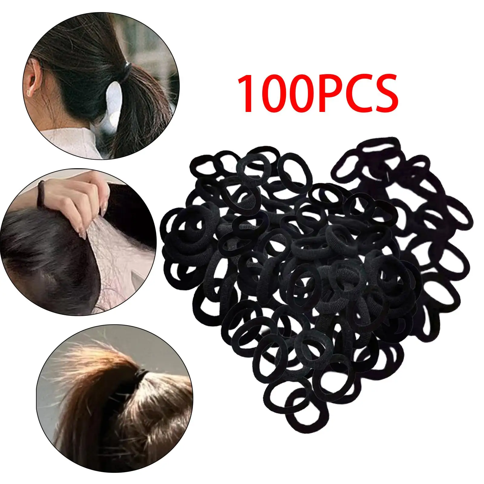 100 Pieces Black Hair Ties 2.2cm Small Hair Accessories Stretch for Thick Hair Hair Scrunchies Soft Ponytail Holders Elastic