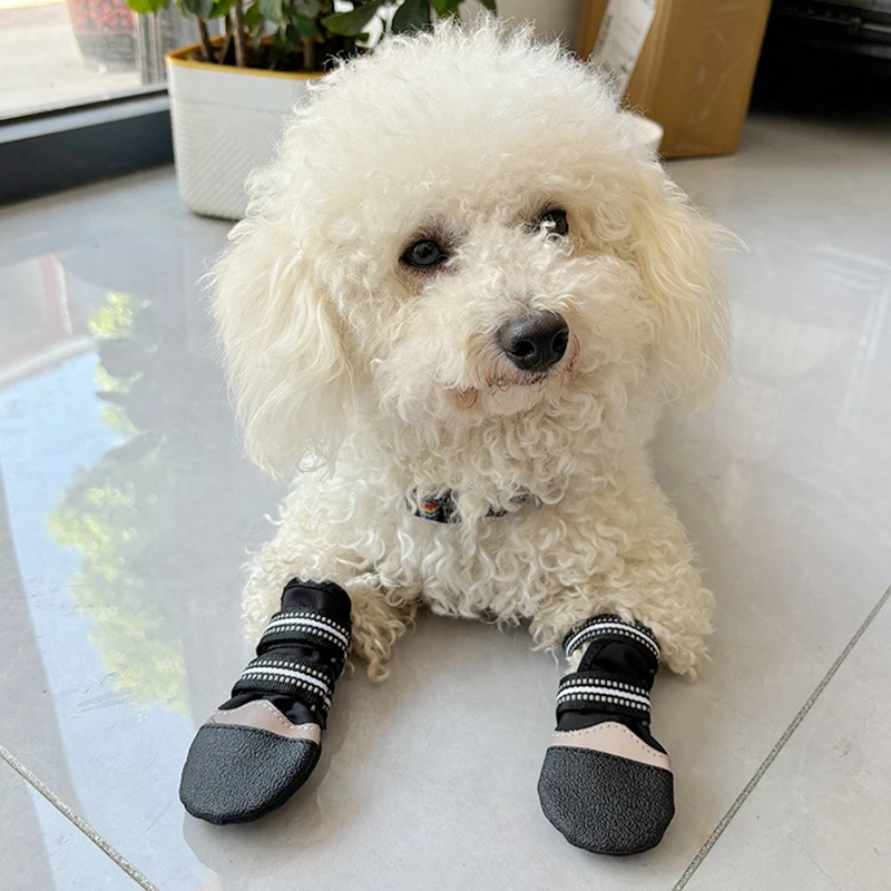 4 Pcs Waterproof Dog Booties Reflective Dog Shoes for Summer with Soft Sole Breathable and Anti-Slip Paw Protectors for Puppy