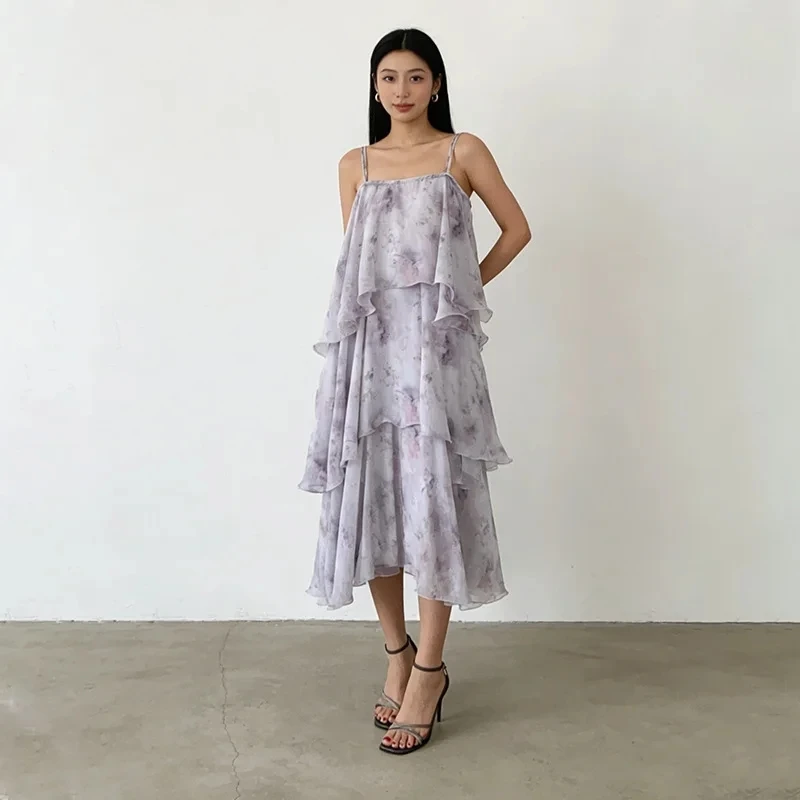 

2026 Summer New Temperament Elegant Style Floral Strapless Dress Vacation Style Long Skirt Women Purple