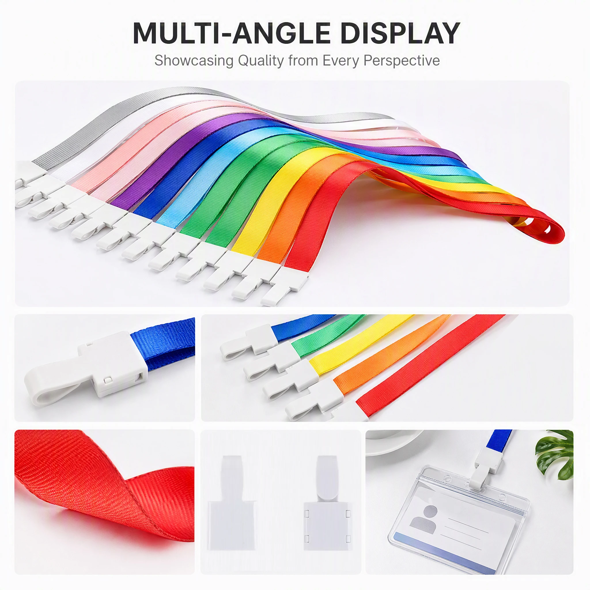 20pcs Colorful Polyester Neck Lanyards 15mm Badge Holder Strap ID Card Key Cord Keychains for Office Exhibition Conference