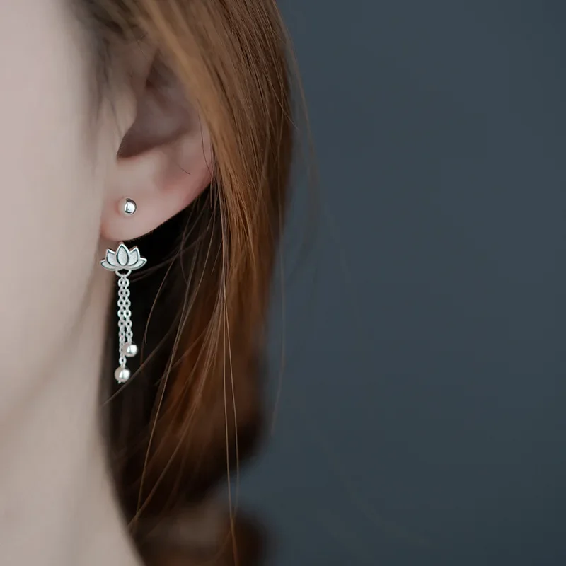 

Geometric Chinese Style Lotus Flower Chain Tassels Stud Earring for Women Party Fashion Jewelry Minimalist Accessories Wholesale