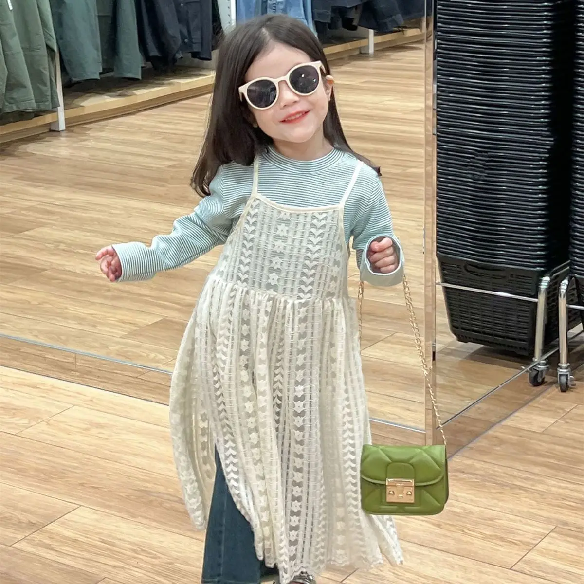 

2023 Autumn Spring Baby Girls Clothes Sets Little Girl Long Sleeve Tops+lace Dress+denim Bell Bottom Outfits Children's Clothing