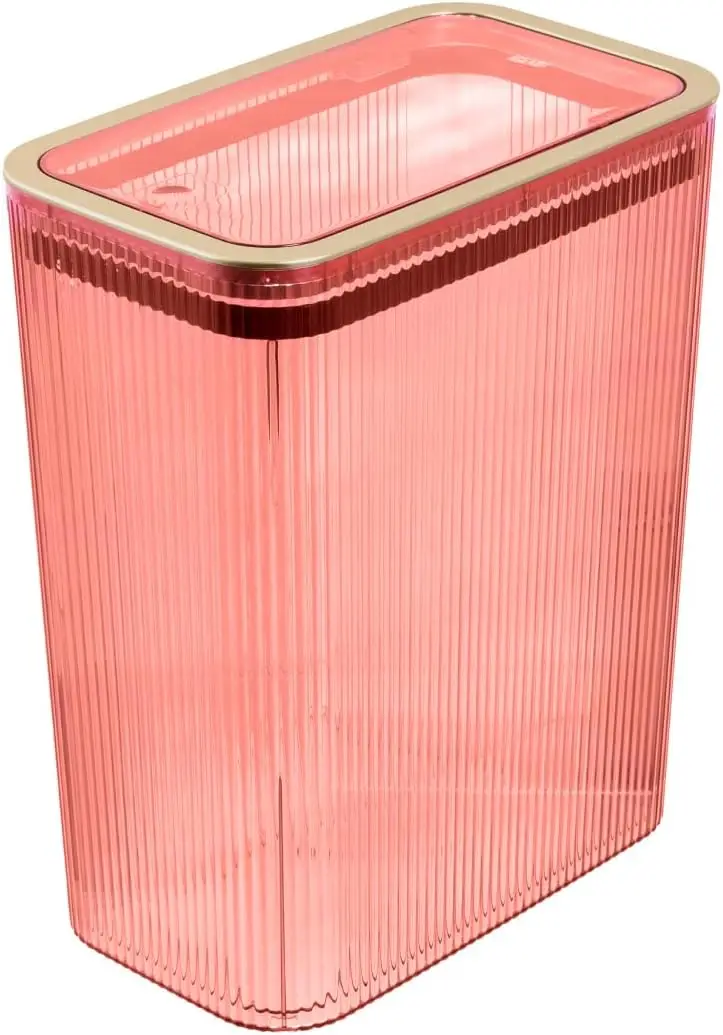

Glad Bathroom Trash Can, 2.6 Gallon (10L) - Slim Plastic Waste Basket with Pop-Up Lid and Bag Ring - Colored Clear Trash Can for