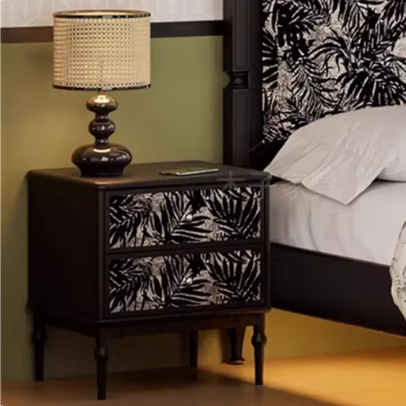 

Elegant Drawer Bedside Table Modern Designer Tall Space Saving Bedside Table Black Wooden Mesa De Noche Bed Room Furniture