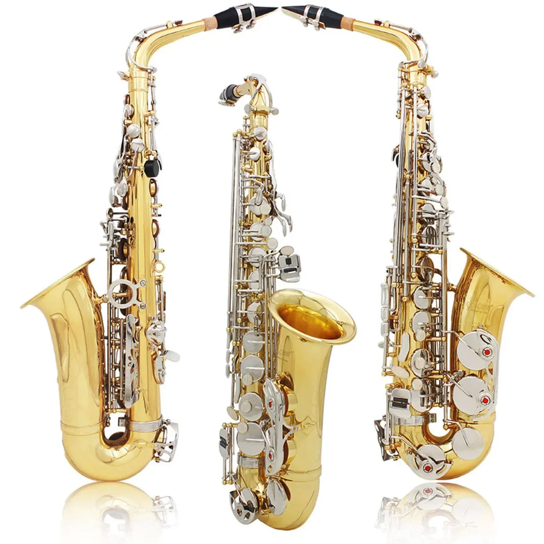 Saxofón Alto Eb de alta calidad, latón lacado en oro, Saxofón plano, instrumento Musical de viento de madera con estuche, accesorios para boquilla