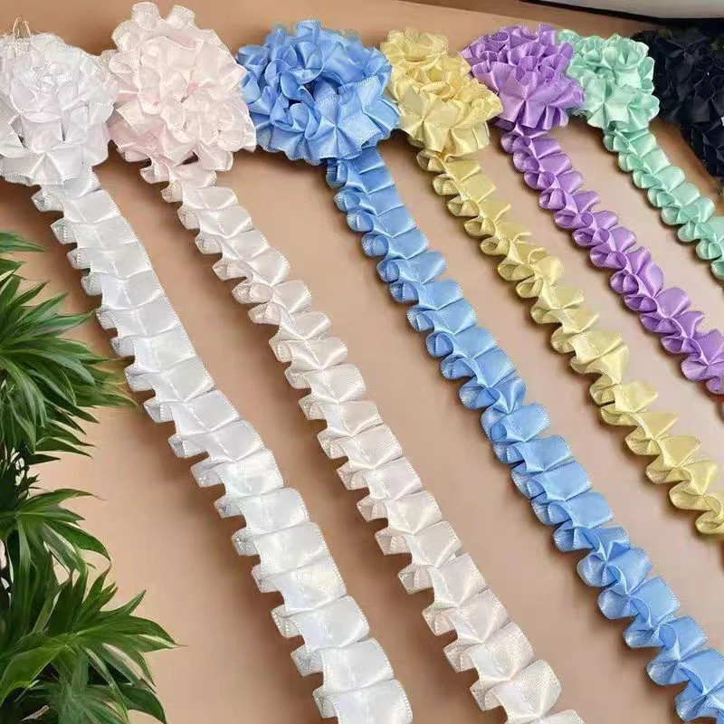 3/5 Yards 2,5cm Plissiertes Rüschenband mit Spitzenkante für DIY Puppenkleider Blumendekoration Nähzubehör Bastelstoff-Accessoires