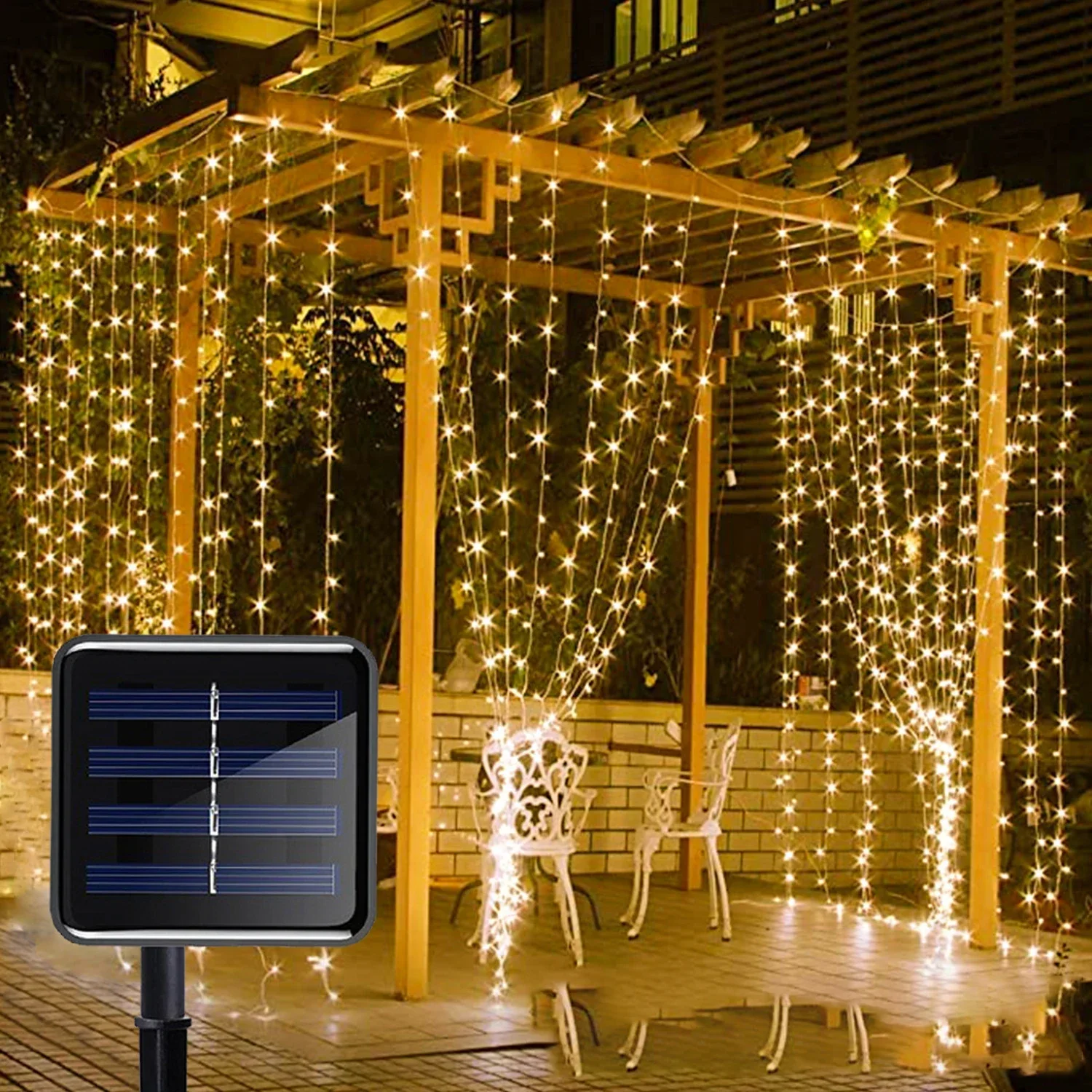 Lampada solare LED String Lights Outdoor 3x3m 300LED Fairy Curtain Lights for Window Christmas Party Garden Garland Holiday Lighting