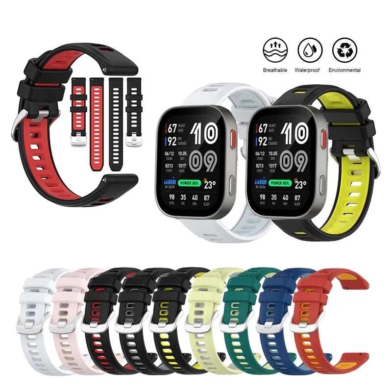 Bracelet en caoutchouc de silicone multicolore pour le sport, 20mm/22mm, pour Huami Amazfit Bip Max / Bip 6 / Bip 5 / Unity / Bip 3 Pro