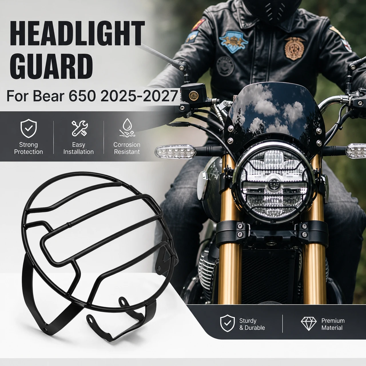 For Bear 650 2026 2027 BEAR650 2025 Motorcycle Headlamp Grill Mesh Motorcycle Headlight Guard Grille Protection Cover