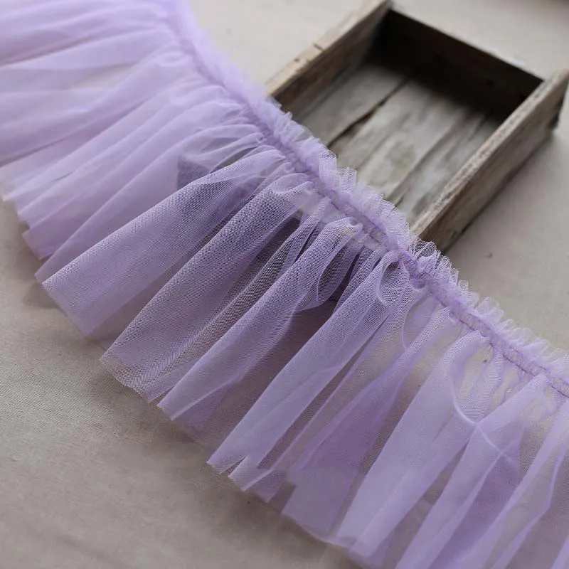 10Meters Soft Tulle Fabric Ribbon Frills Purple Pink Needlework Lace Fringe Ruffles Trim For Suquins Dress Decor