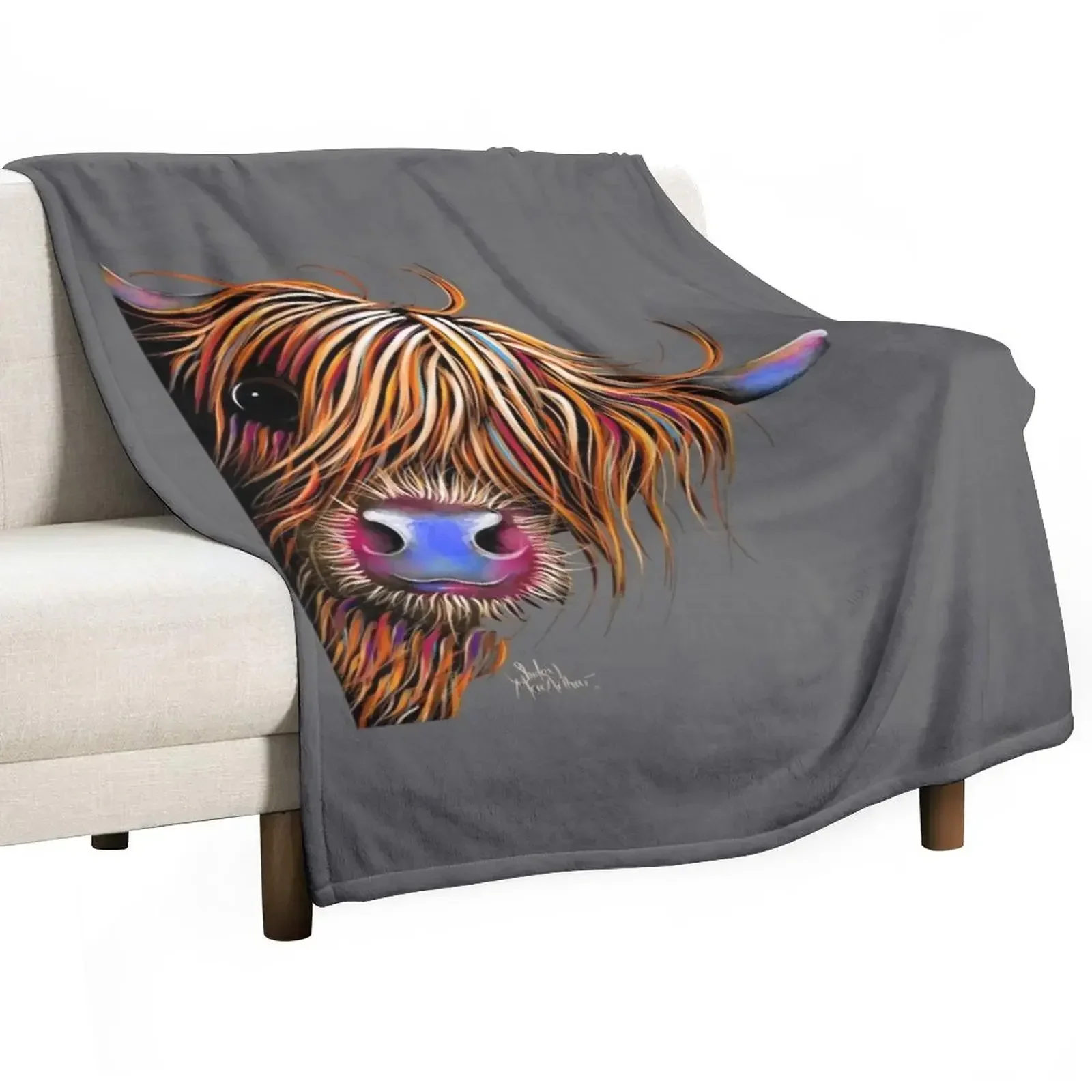 HiGHLaND CoW PRiNT SCoTTiSH ' SuGaR LuMP oN GReY ‘ BY SHiRLeY MacARTHuR Throw Blanket bed plaid Bed covers Custom Blankets