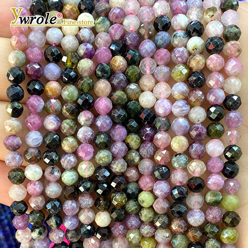 Natural Stone Faceted Round AA Colorful Tourmaline Loose Spacer Beads for Jewelry Making Diy Bracelets Charms Accessories