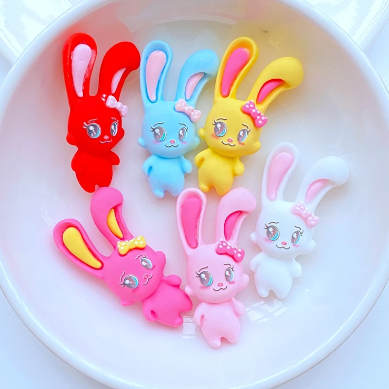 10Pcs Resin Colorful Kawaii Rabbit Flatback Cabochon Stone Figurine Christma Decor Accessorie DIY Hair Bow Scrapbook Craft