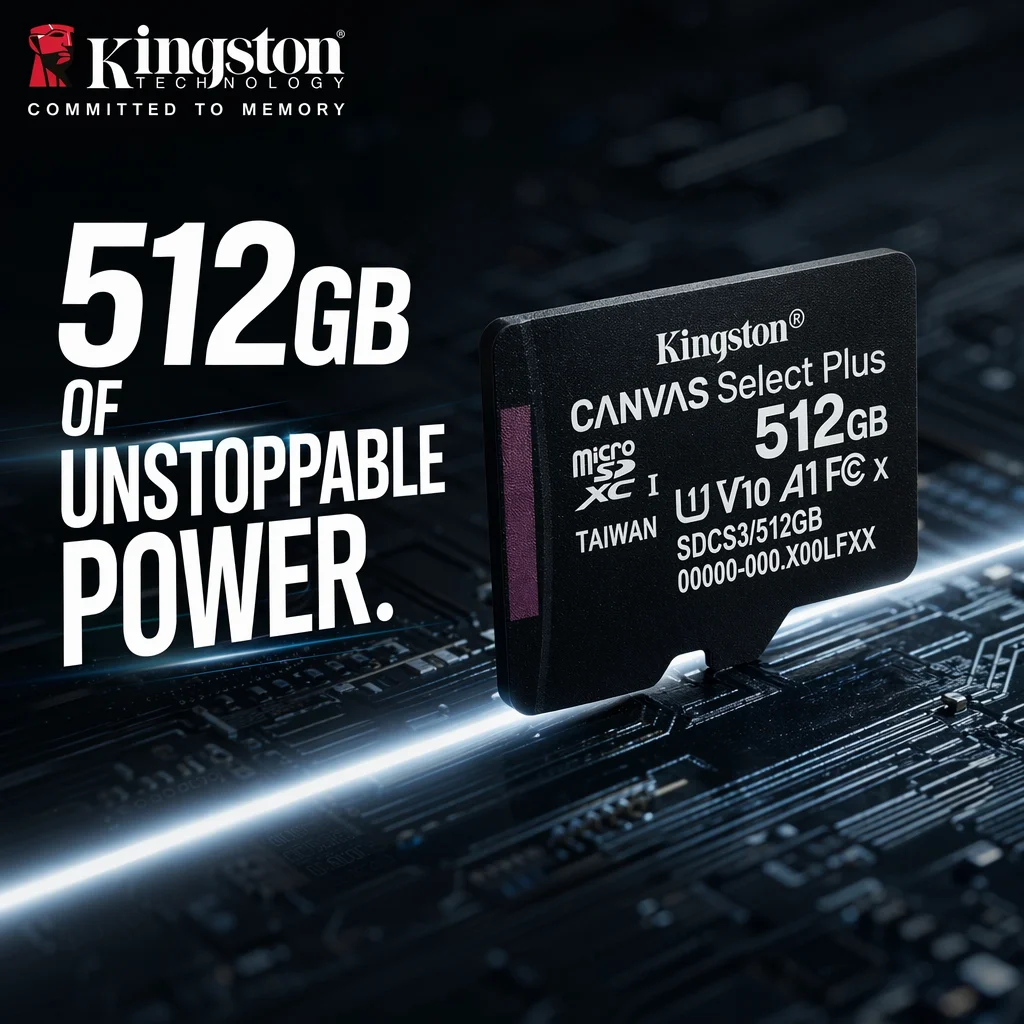 Cartão MicroSD Kingston Canvas Select Plus 512GB Classe 10 UHS-I U1 V10 A1 TF para Drone, Câmera, Console de Jogos e Câmera Veicular