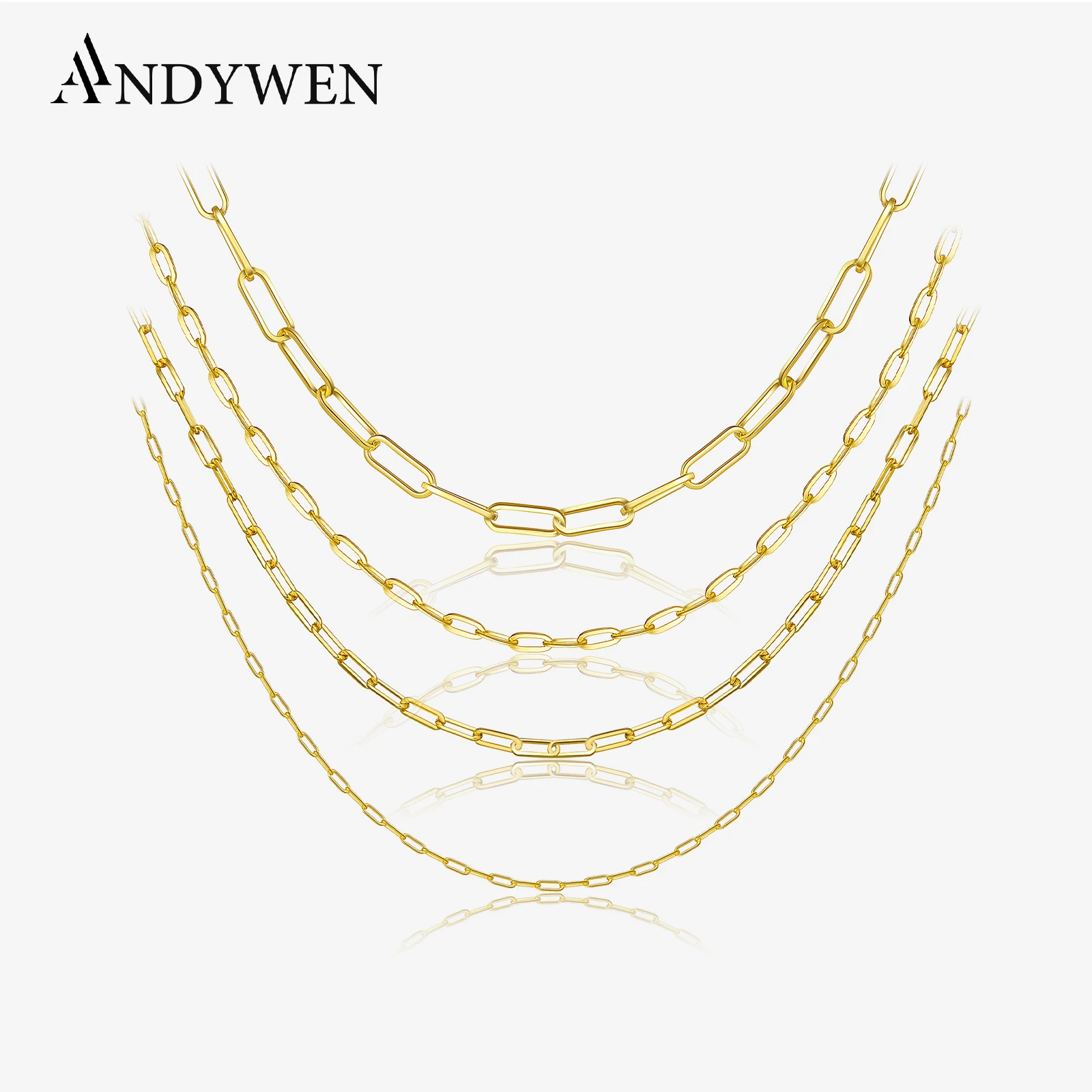 

ANDYWEN 925 Sterling Silver 4 Size Paperclip Horoscop Long Chain Choker Necklace Women Luxury Jewelry Rock Punk 2021 Fashion
