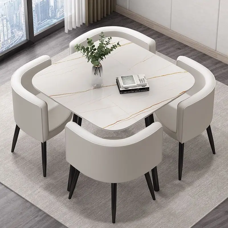 Rock slab dining table reception negotiation table and chair combination sales office meeting guests dining table for 4 people s