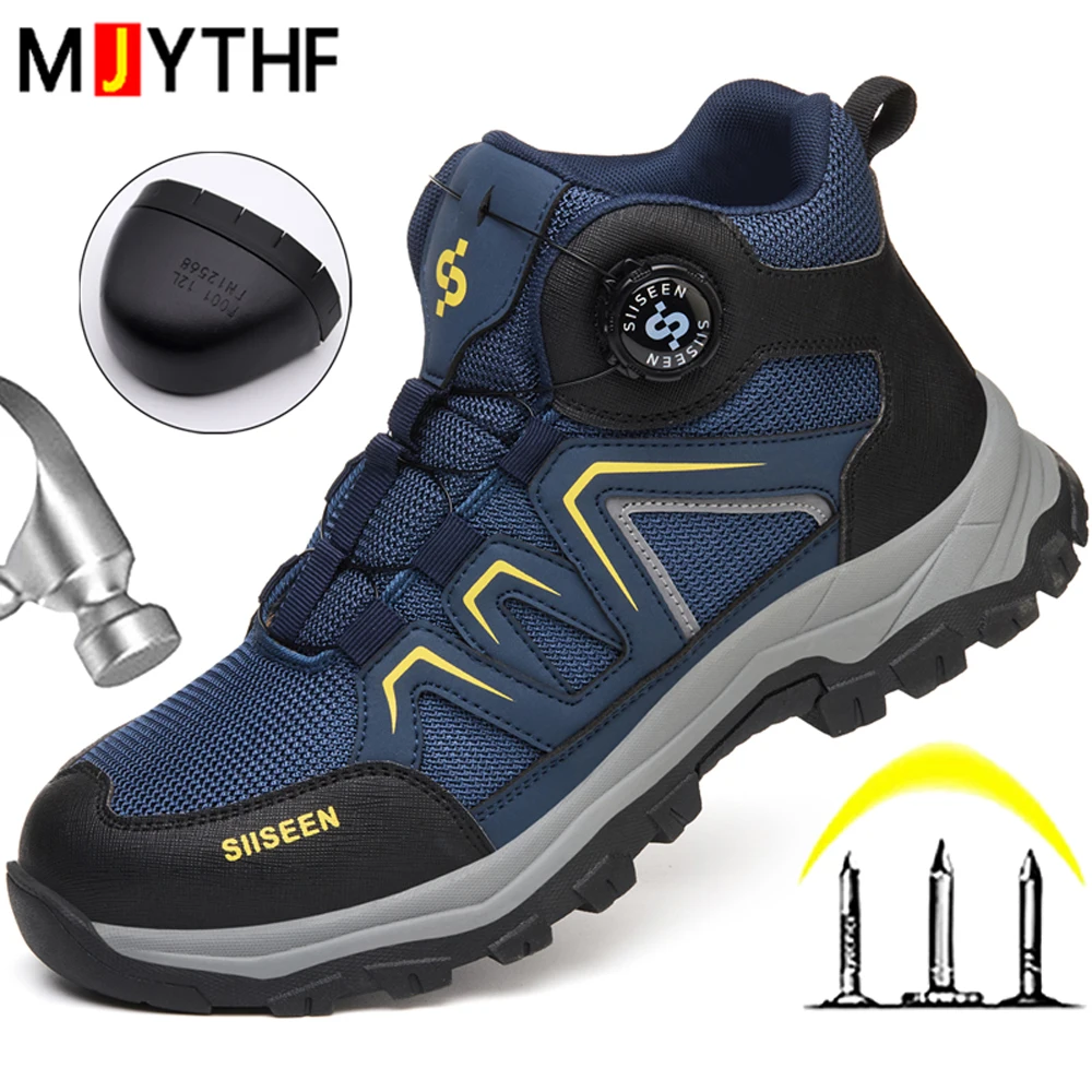 Blue Rotating Button Safety Shoes Men Boots Comfort Work Boots Steel Toe Shoes Puncture-Proof Protection Shoes Wear-resistant