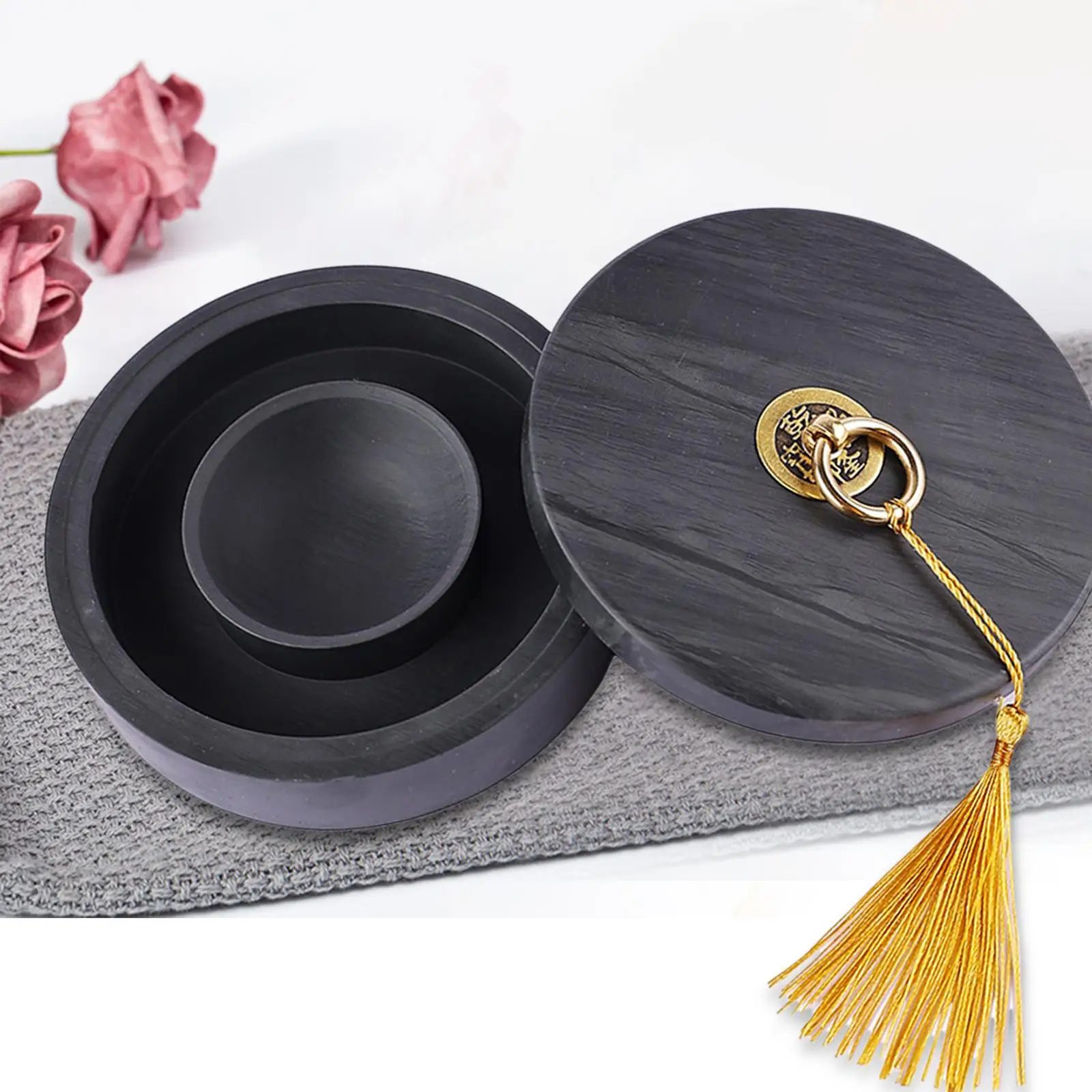 Calligraphy Inkstone with Lid Inkslab Storage Painting Tool Grinding Stone Plate Sumi Ink Stone for Chinese Adults Gifts Drawing