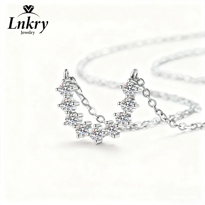 

Lnkry Pure 925 Sterling Silver U Shaped Pendant Necklace Romantic Dazzling 2.5MM Moissanite Necklace For Women Neck Jewelry