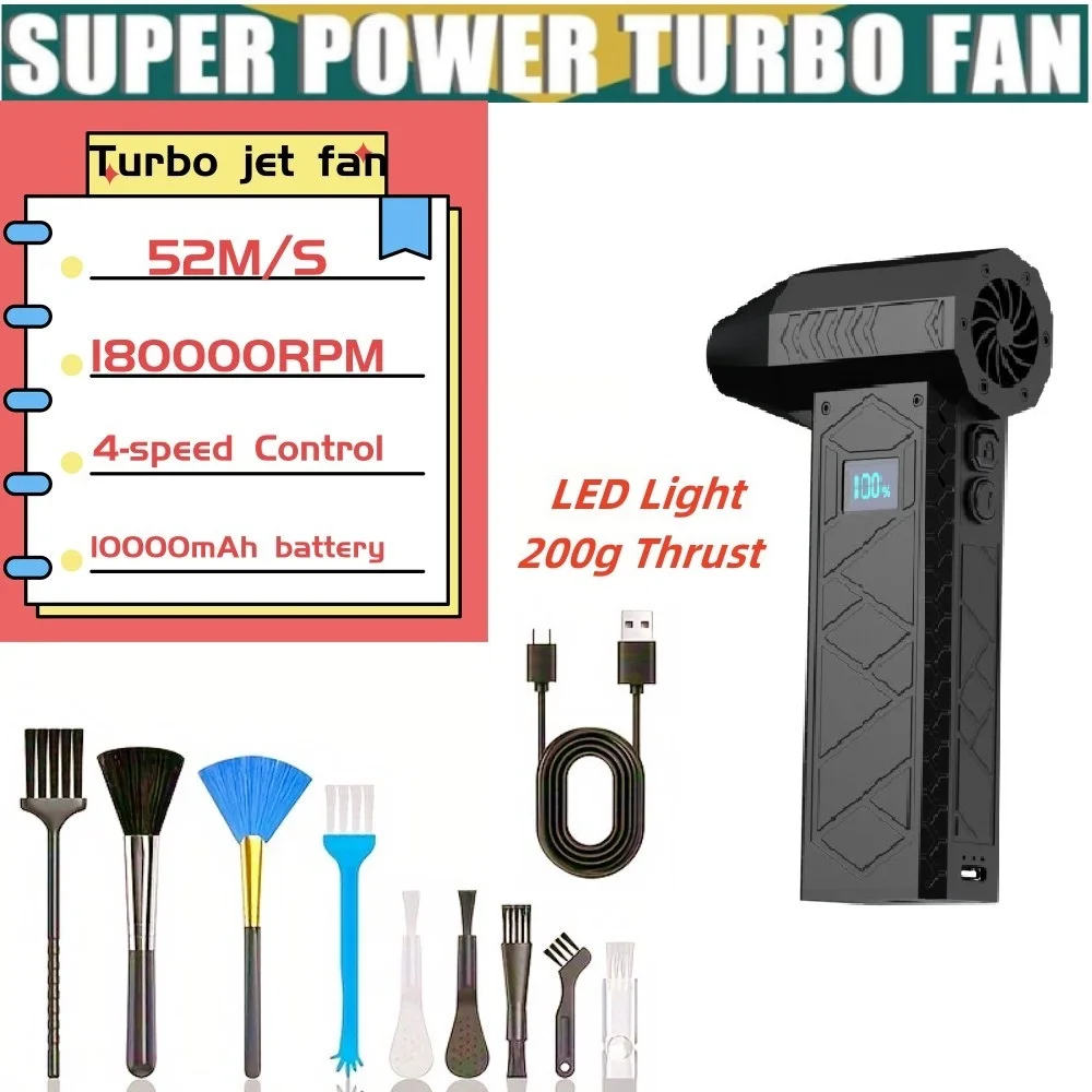 180000RPM Portable Turbo Fan 52m/s Wind 10000Mah Electric Air Duster Adjustable wind speed Turbo Violent Blower Car Cleaning