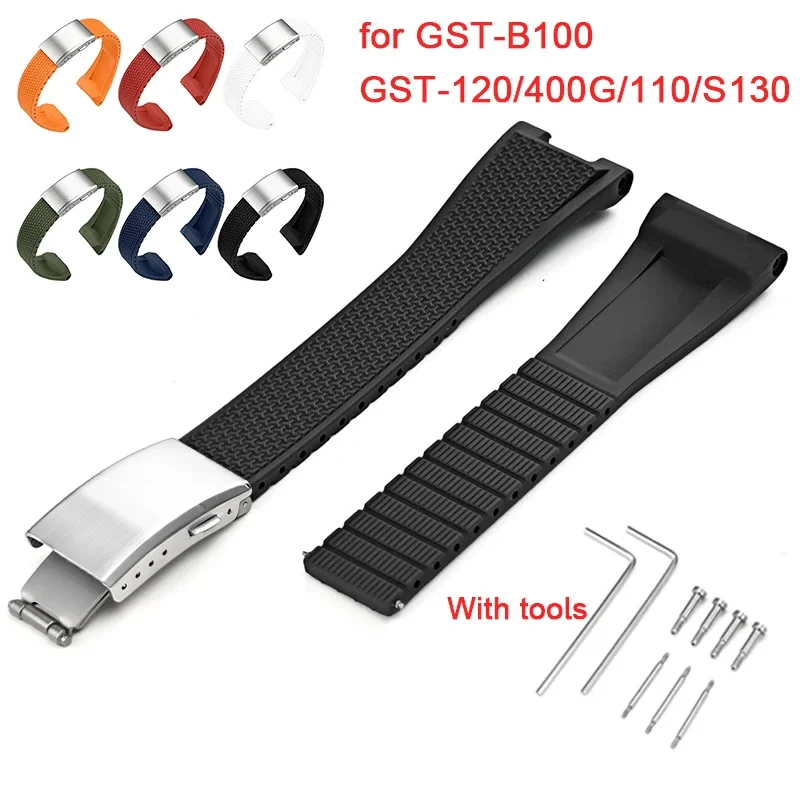 

Силиконовый ремешок для Casio G-Shock GST-B100 GST-120/400G/110/S130 GST-S210B GST-W300, металлическая складная пряжка, браслет, ремешок для часов