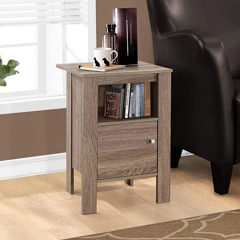 ACCENT TABLE-DARK TAUPE NIGHT STAND WITH STORAGE, 17.25" L x 14" D x 24.25" H