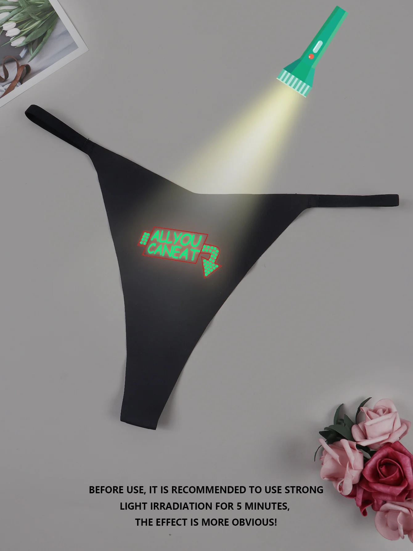 Varsbaby G-string Panties with Glow-in-the-dark Prints Thong Women Sexy Low Waist Seamless T-back Bikini Femlae Underwear