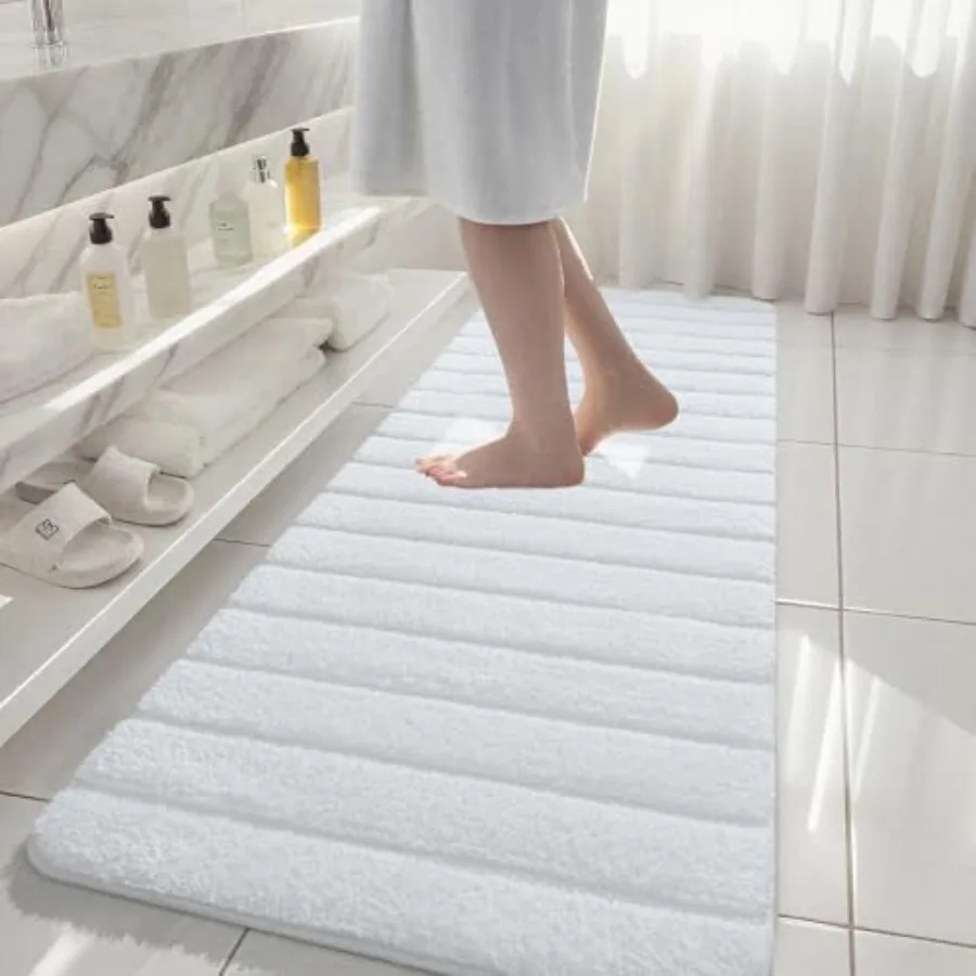 

Luxury Long Bathroom Runner Rugs, Thick Soft and Absorbent Microfiber Non Slip Bath Mat, Rubber Backing Striped Rug Carpets, Ma