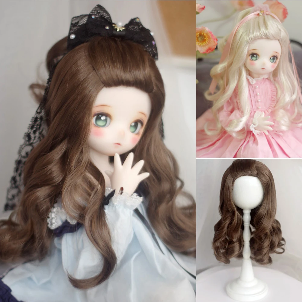 D09-P369 children handmade toy   1/6 1/4 1/3 MSD bjd doll wig Imitation mohair wig braid long curly hair brown color 1pcs
