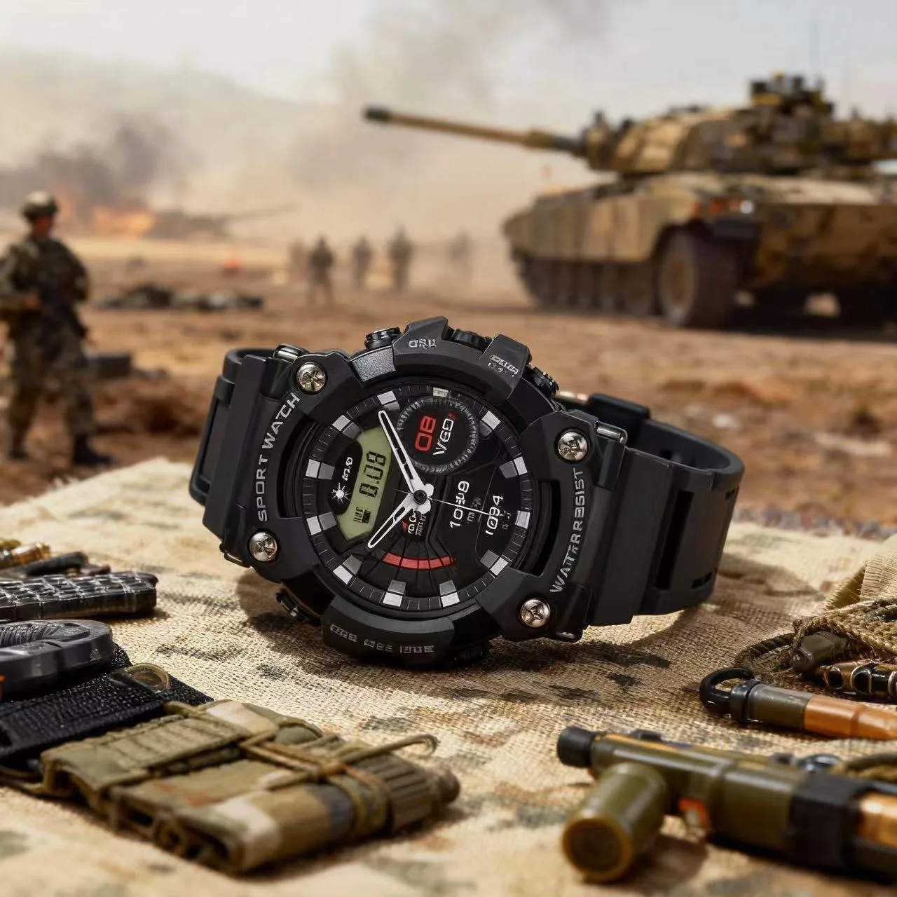 Men's Outdoor Sports Smartwatch Bluetooth Call Compass Waterproof Health Monitor Message Push with Flashlight