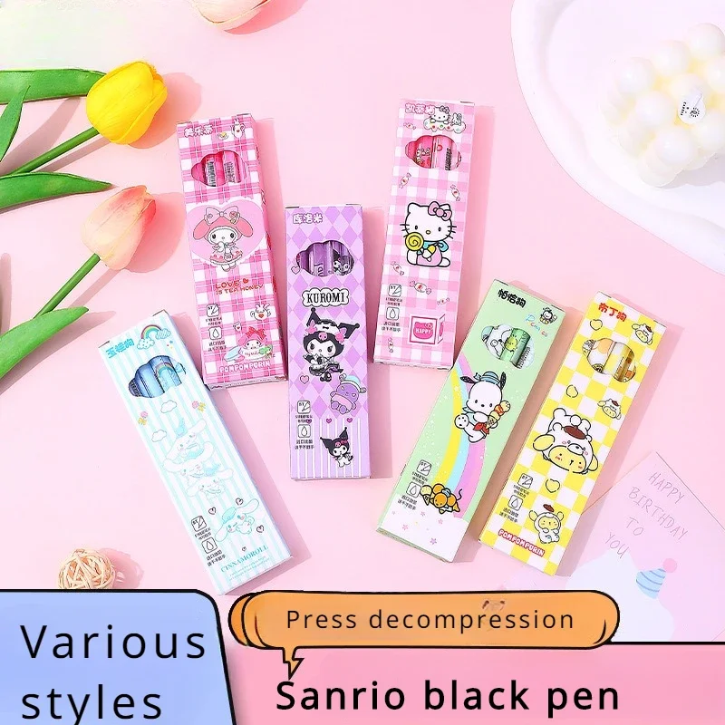 

4pcs/box Sanrio Hello Kitty Series Gel Pen 0.55mm Refill Y2k Cinnamoroll Kuromi Cartoon Press Pen Black Stationery Supplies