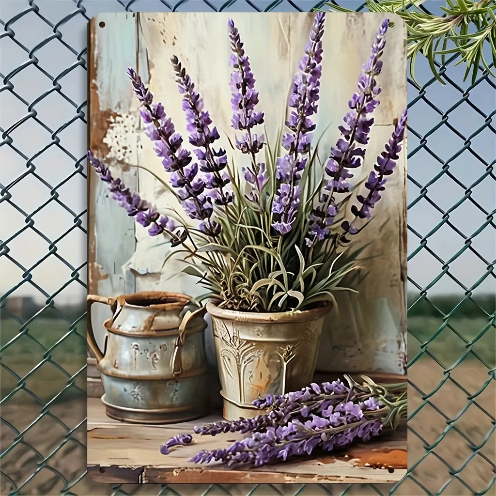 Vintage Lavender Metal Wall Sign - Rustic Iron Decorative Plaque with Purple Wisteria Design, Perfect for Home, Bar, Cafe, or