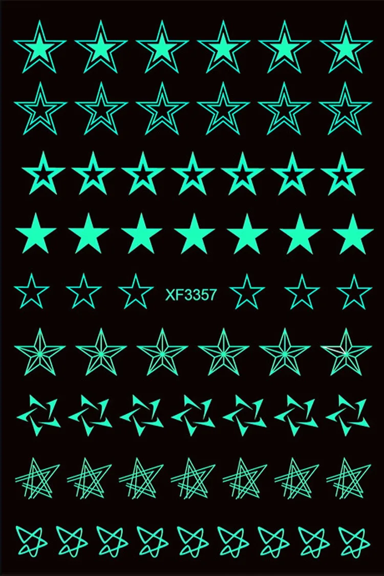 1 foglio adesivo per nail art che si illumina al buio fiocchi di neve fiamma vecchio alfabeto inglese pentagramma linea di farfalle cuore stella foglia decalcomanie