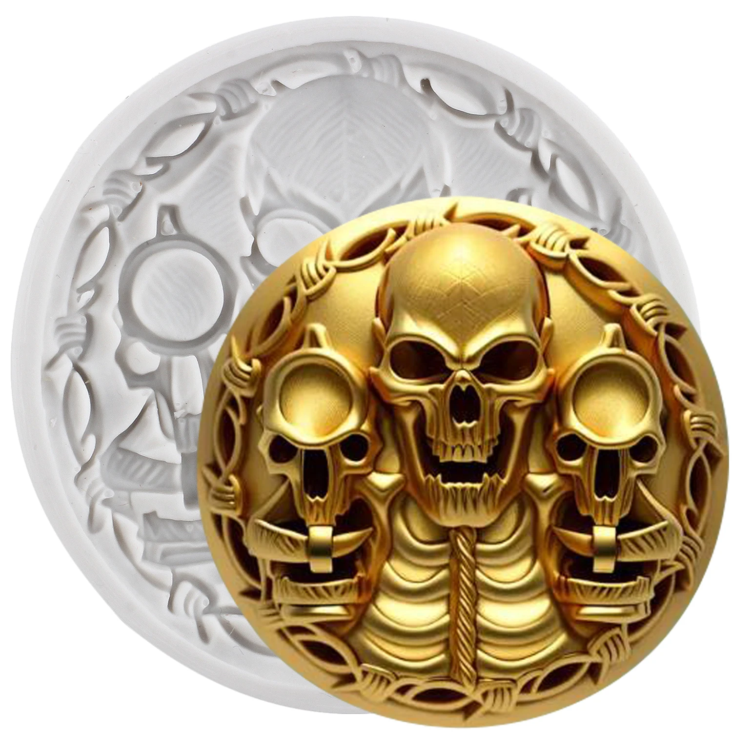 Skull Gunman Silicone Molds Skull Fondant Cake Decorating Tools Cupcake Topper Candy Sugar Craft Gum Paste Polymer Clay