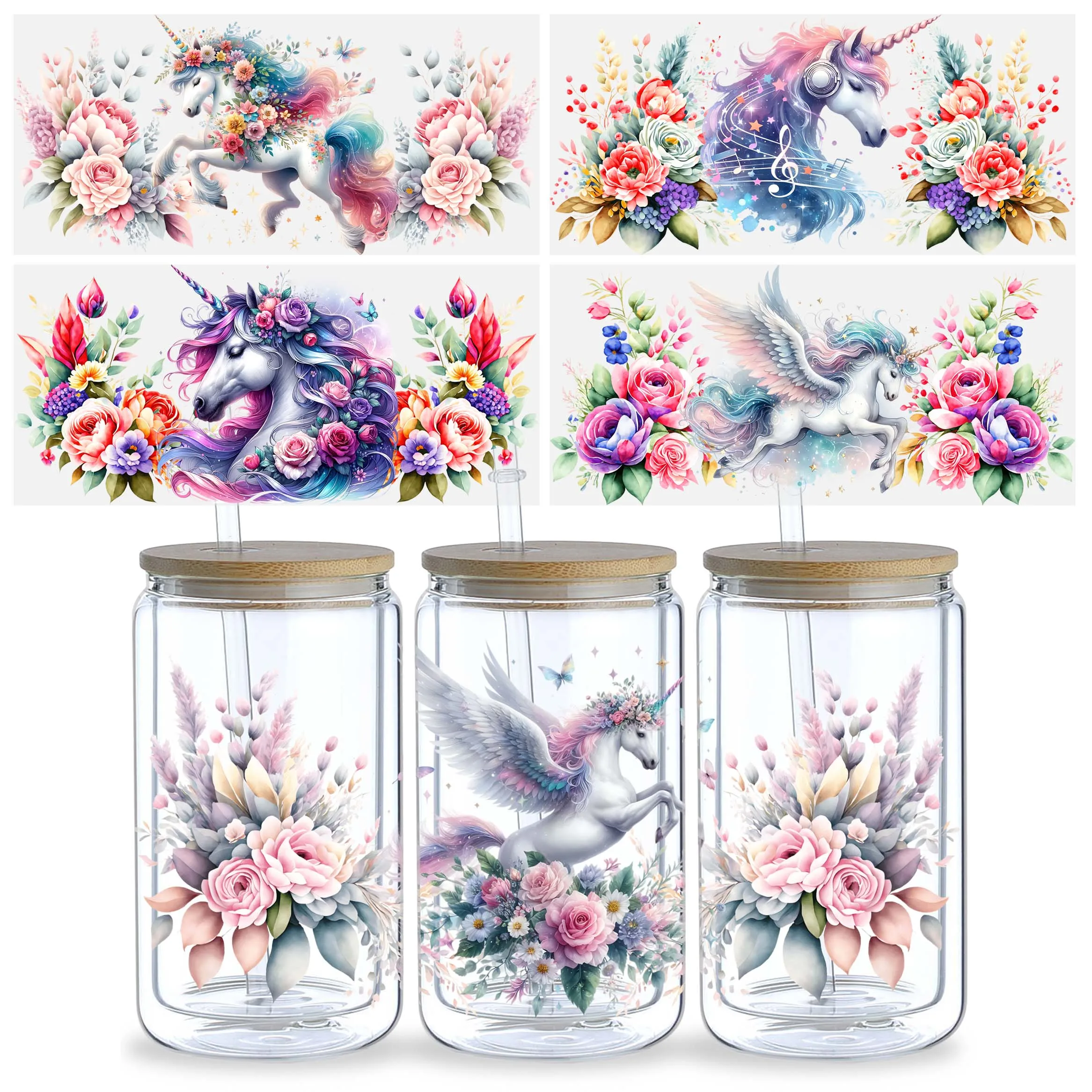 5 Sheets Of Unicorn UV DTF Transfer Stickers, Mug Waterproof Stickers,Stickers, Suitable for DIY,Crafts For 16 oz glass