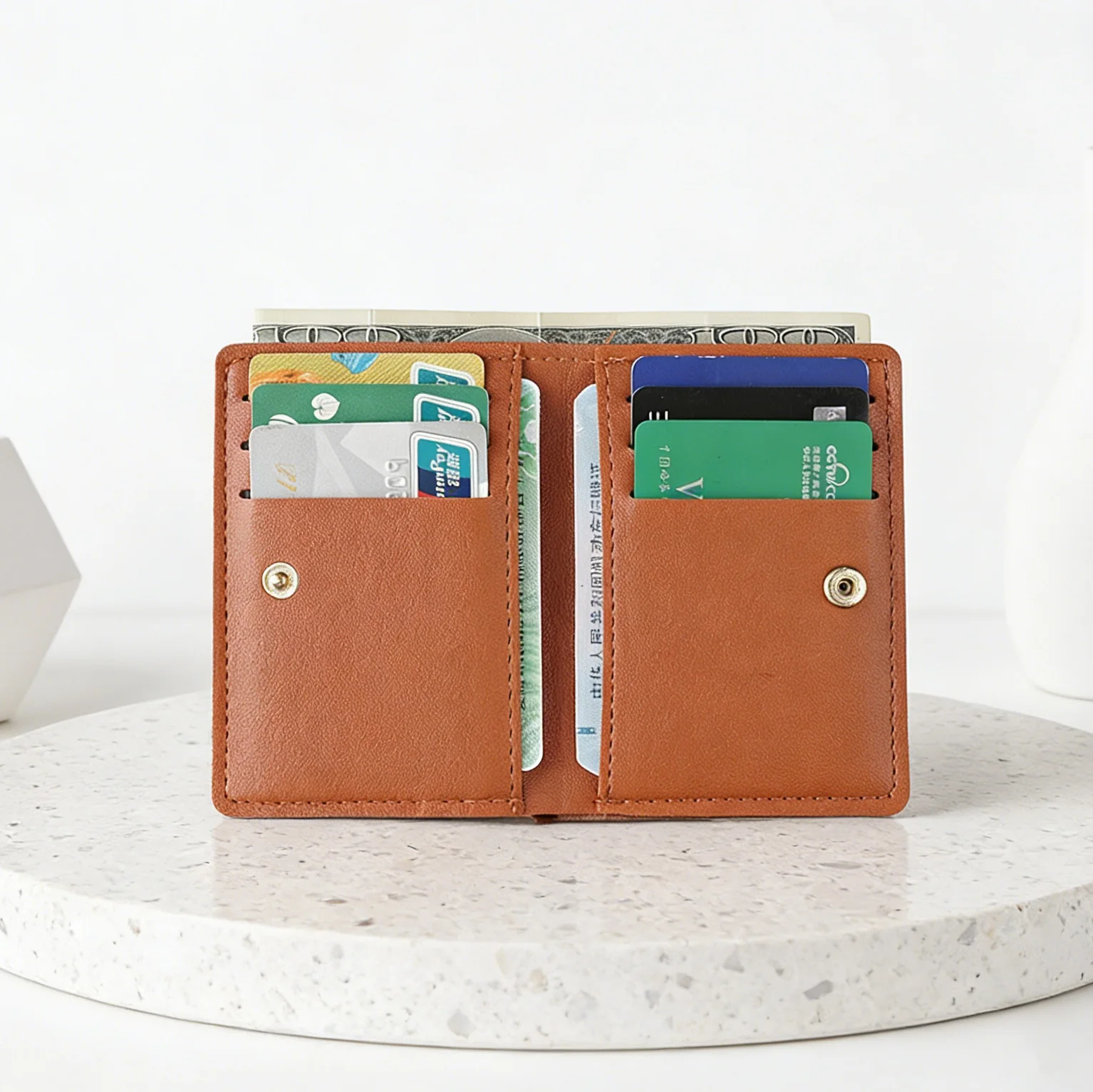 BUYLEMO Vertical Bi‑fold Faux Leather Wallet, Snap Button Multi‑Card Slots Purse Unisex Portable Card Holder