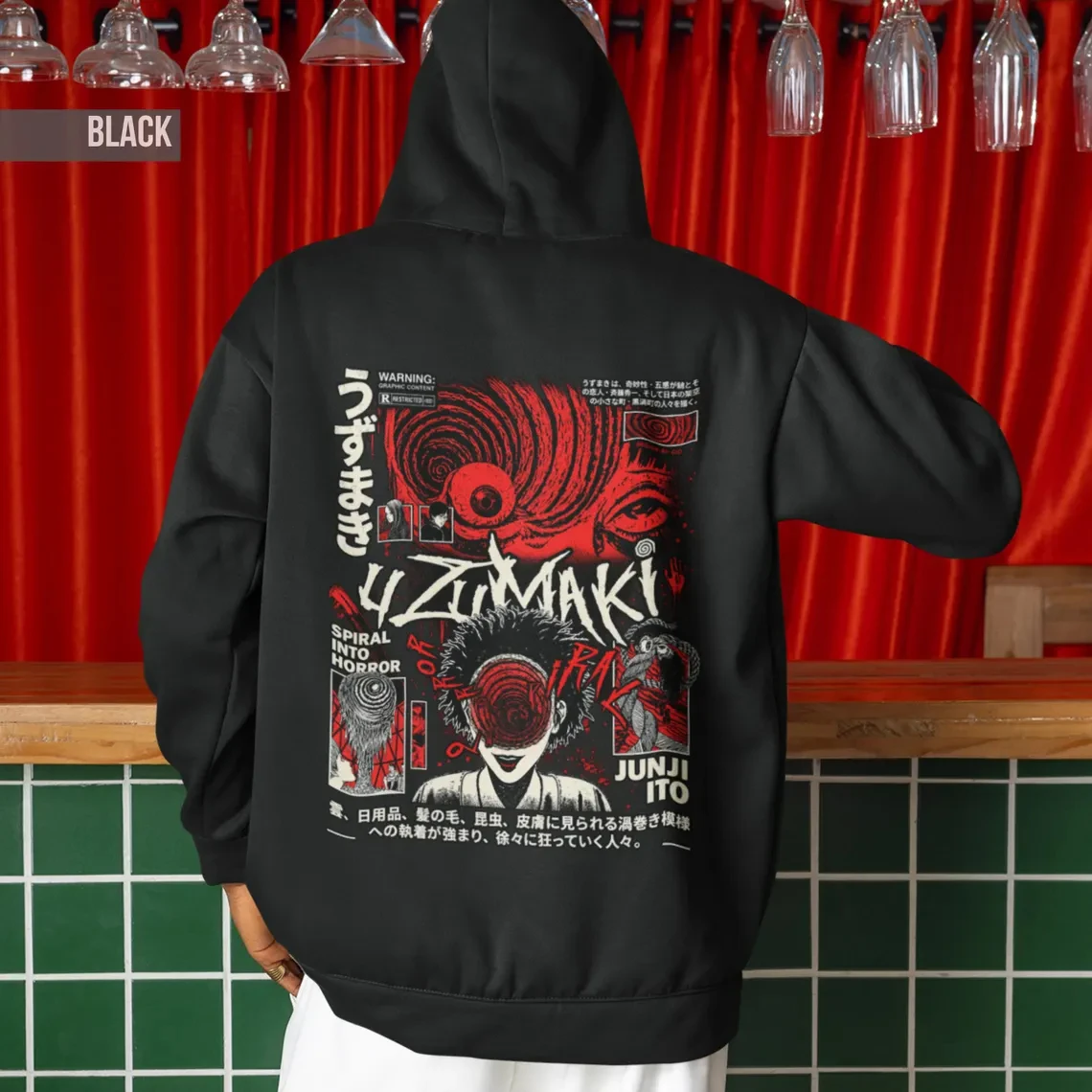 Uzumaki Junji Ito Hoodie Spiral Horror Manga Graphic Hooded Sweatshirt Men and Women Vintage Anime Pullover Streetwear