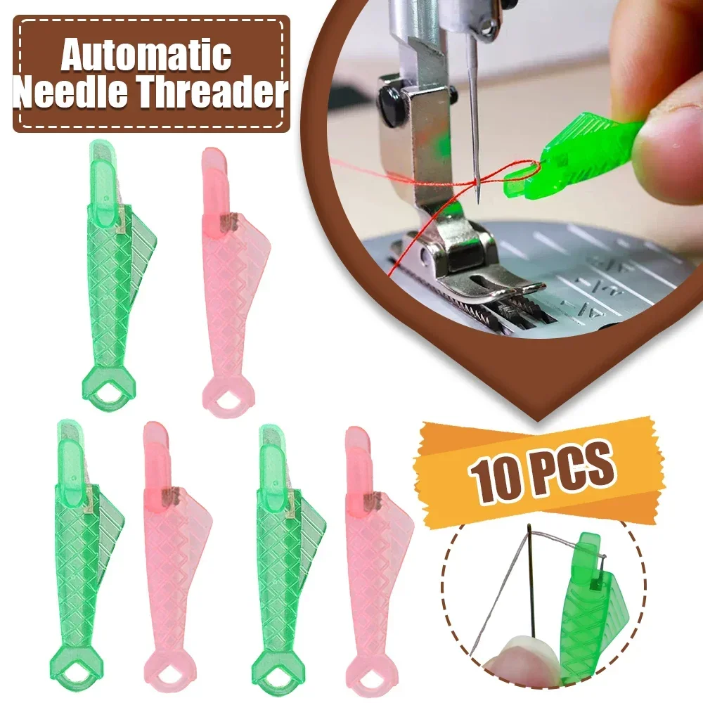 10PCS Auto Needle Threader Wire Loop Fish Type DIY Simple Threader for Sewing Embroidery Machine Simple Needle Fast Threader